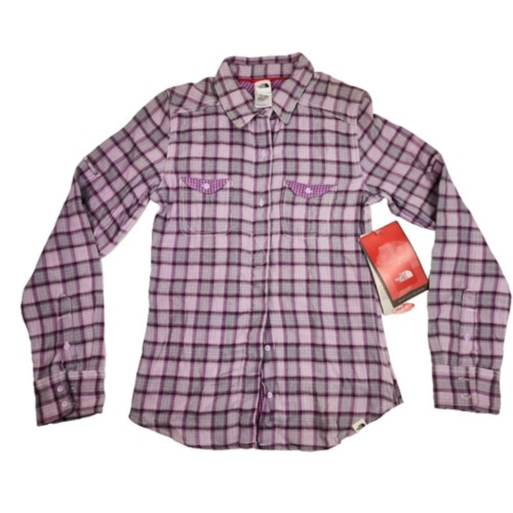 The North Face Women's XS Long Sleeve Button Down Flannel Checkered Purple NWT